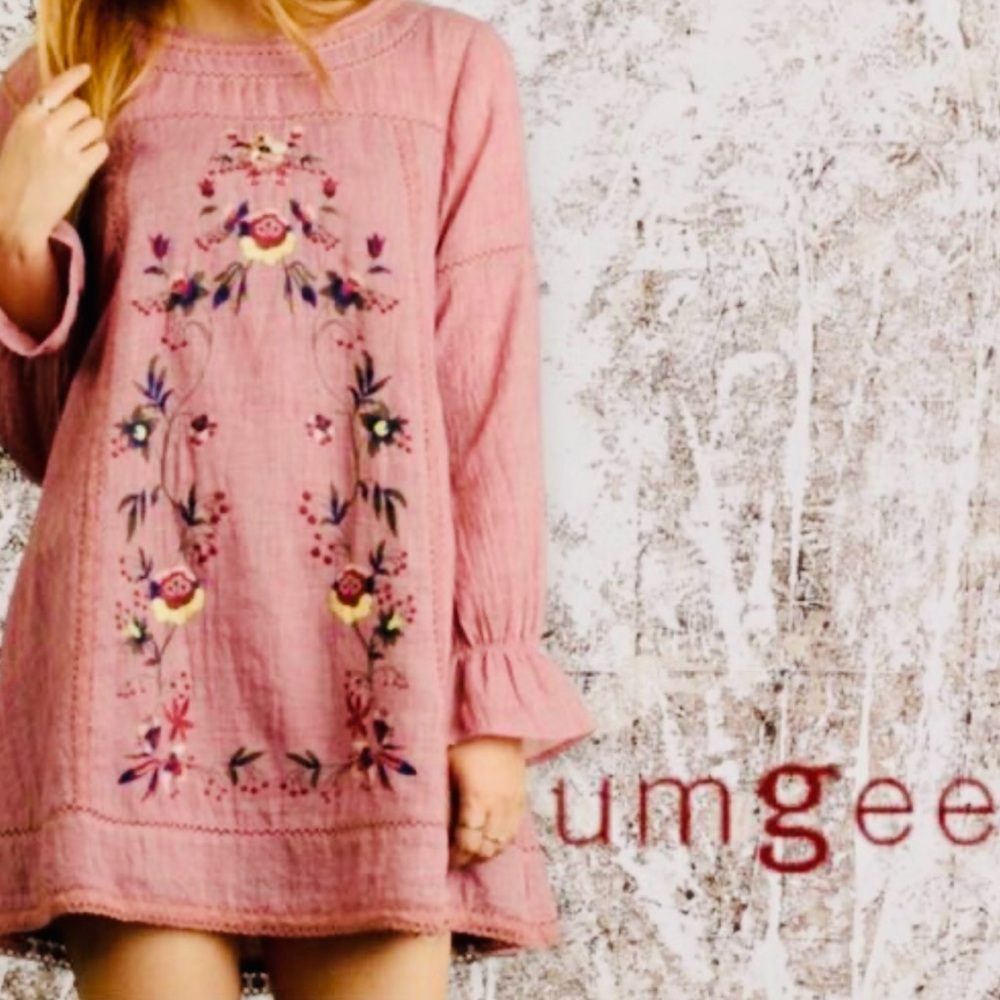 Umgee Women’s Boho Colorful Floral Embroidered Long Sleeve Tunic Mini Dress